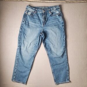 American Eagle Mom Jeans Women 16 Blue Good Strigid High Rise Distressed Denim